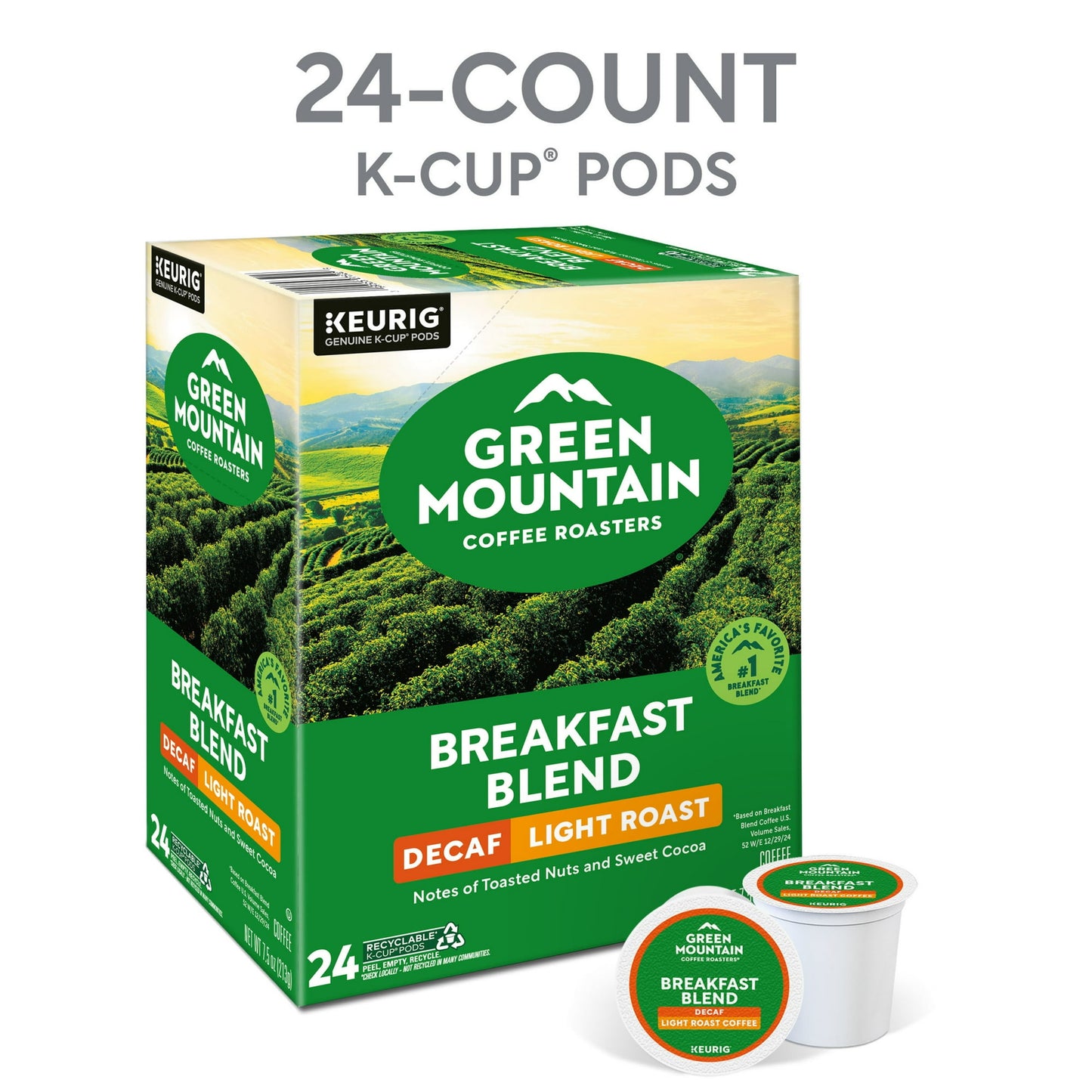 Green Mountain Coffee Roasters, Decaf Breakfast Blend Light Roast K-Cup Coffee Pods, 24 Count