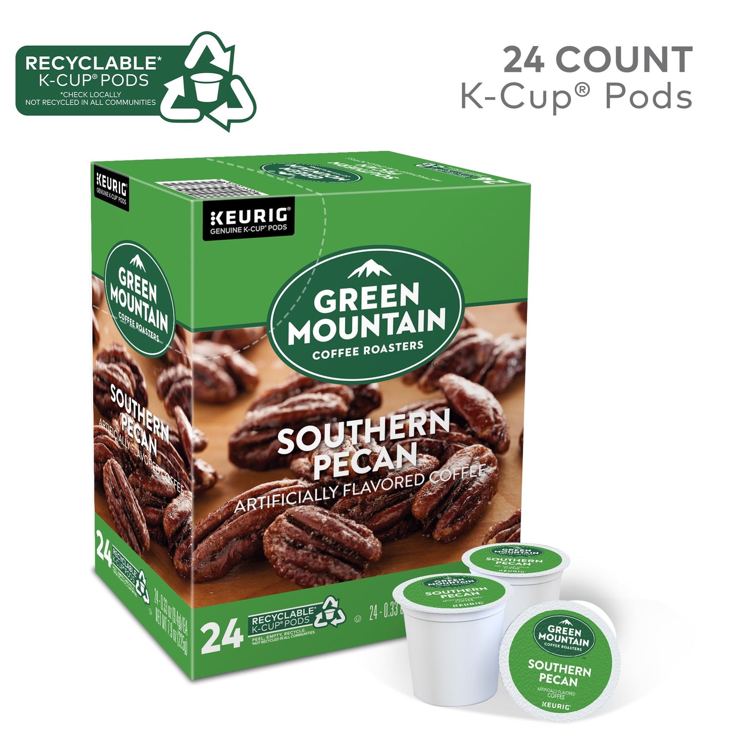 Green Mountain Coffee Southern Pecan, Flavored Keurig K-Cup Coffee Pods, Light Roast, 24 Count