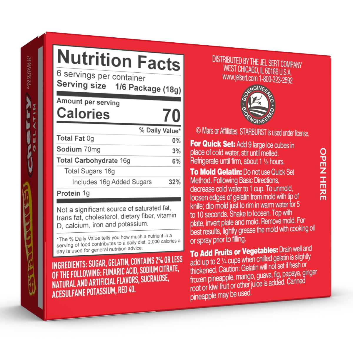 Starburst Cherry Gelatin Mix, 6 Servings, 3.91 oz Cardboard Box (Pack of 3)