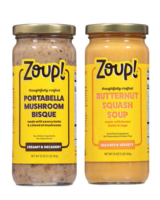 Zoup! Portabella Mushroom Bisque & Butternut Squash Soup  – Shelf-Stable, 16 oz Glass Jars