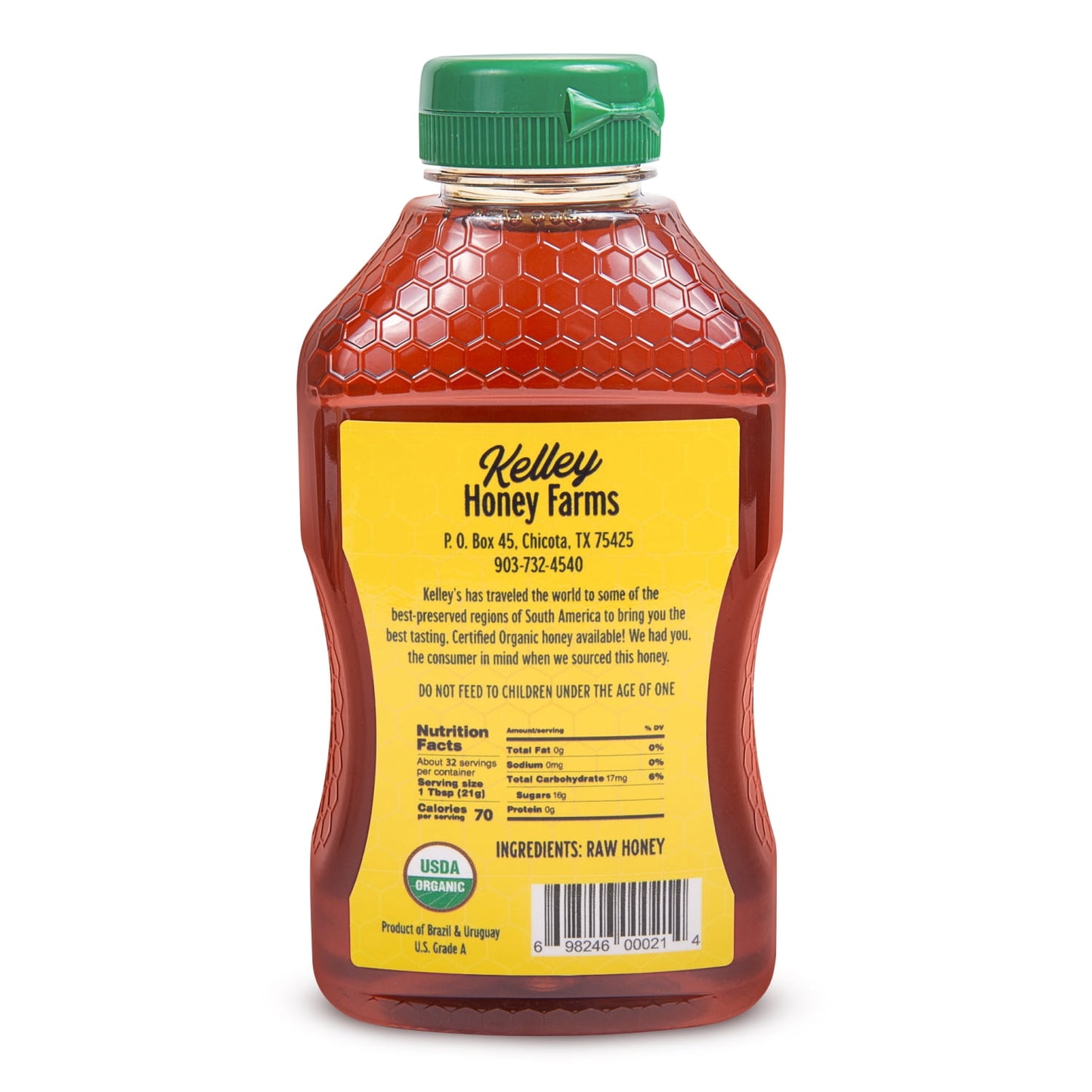 Kelley Honey Farms Organic 24oz Honey, USDA Certified Organic, Raw, Unfiltered, Sqz Bottle