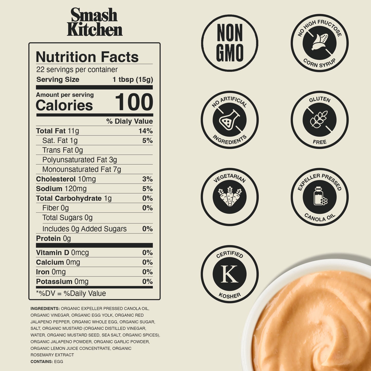 Smash Kitchen Organic Spicy Mayonnaise, 11.25 oz Bottle (Pack of 2)