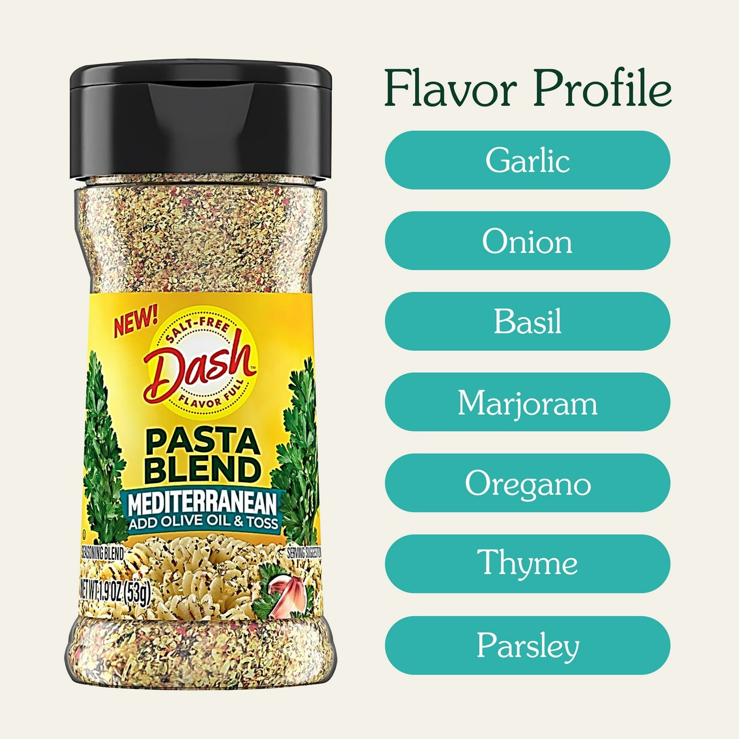 Dash Pasta Blend Mediterranean, Salt Free Seasoning Blend, 1.9 oz Bottle (Pack of 2)
