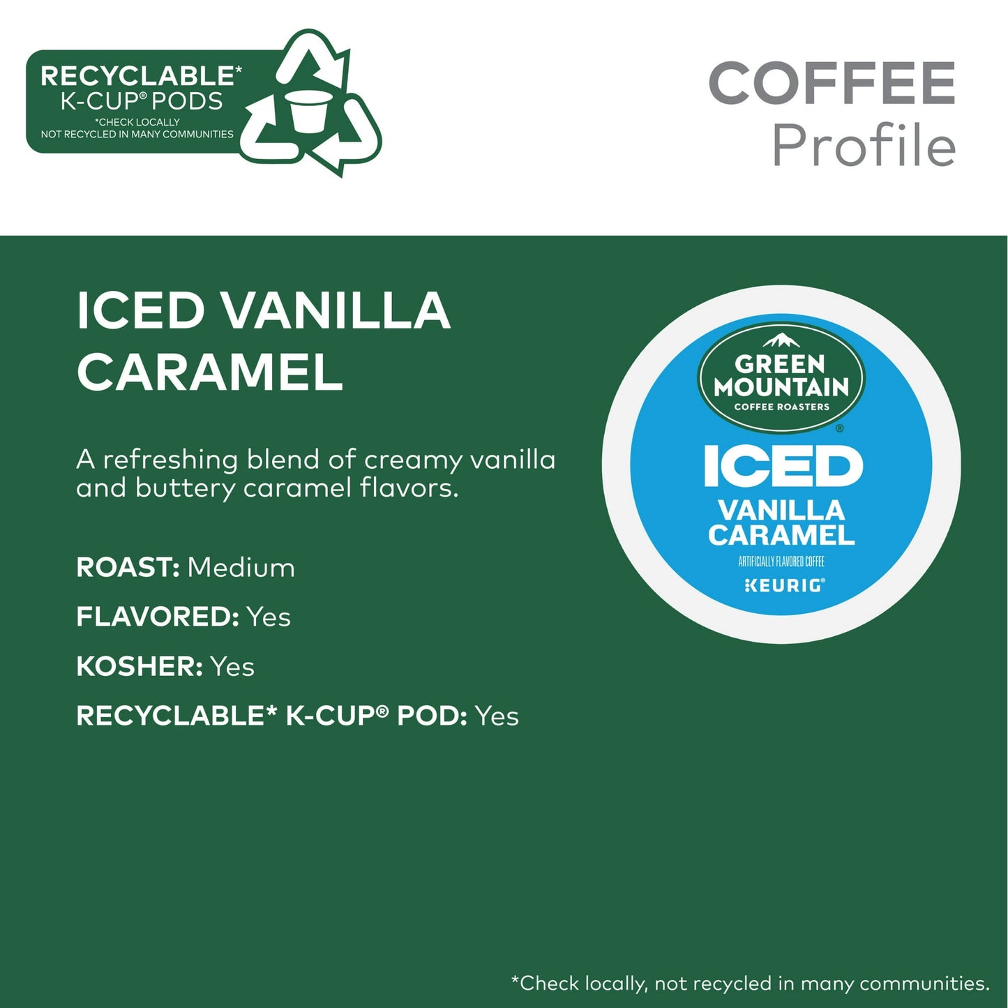 Green Mountain Coffee Roasters, Iced Vanilla Caramel K-Cup Coffee Pods, 10 Count
