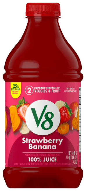 V8 Strawberry Banana 100% Fruit and Vegetable Juice, 46 fl oz Bottle (Pack of 2)