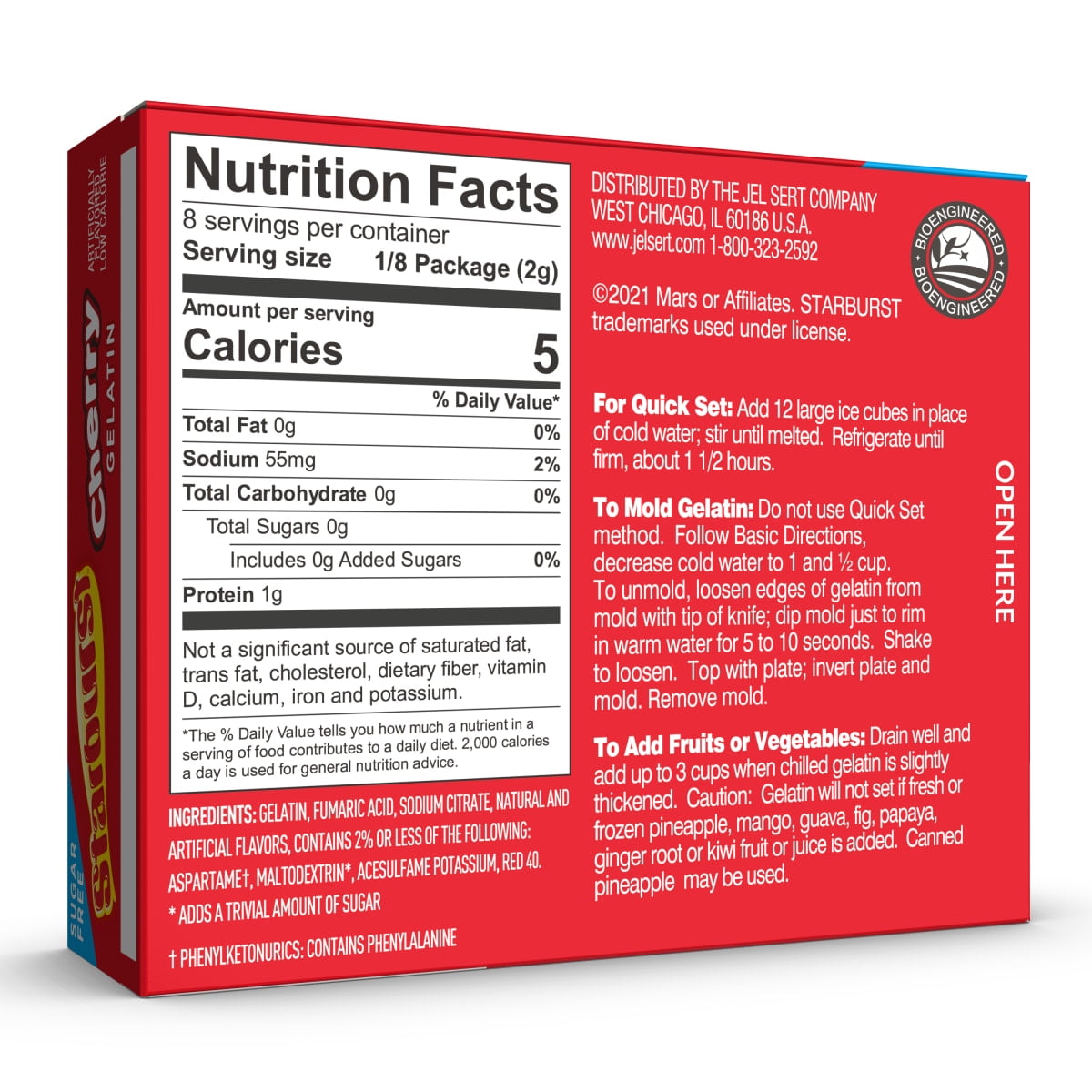 Starburst Sugar-Free Cherry Gelatin Mix, 8 Servings, 0.62 oz Cardboard Box (Pack of 5)