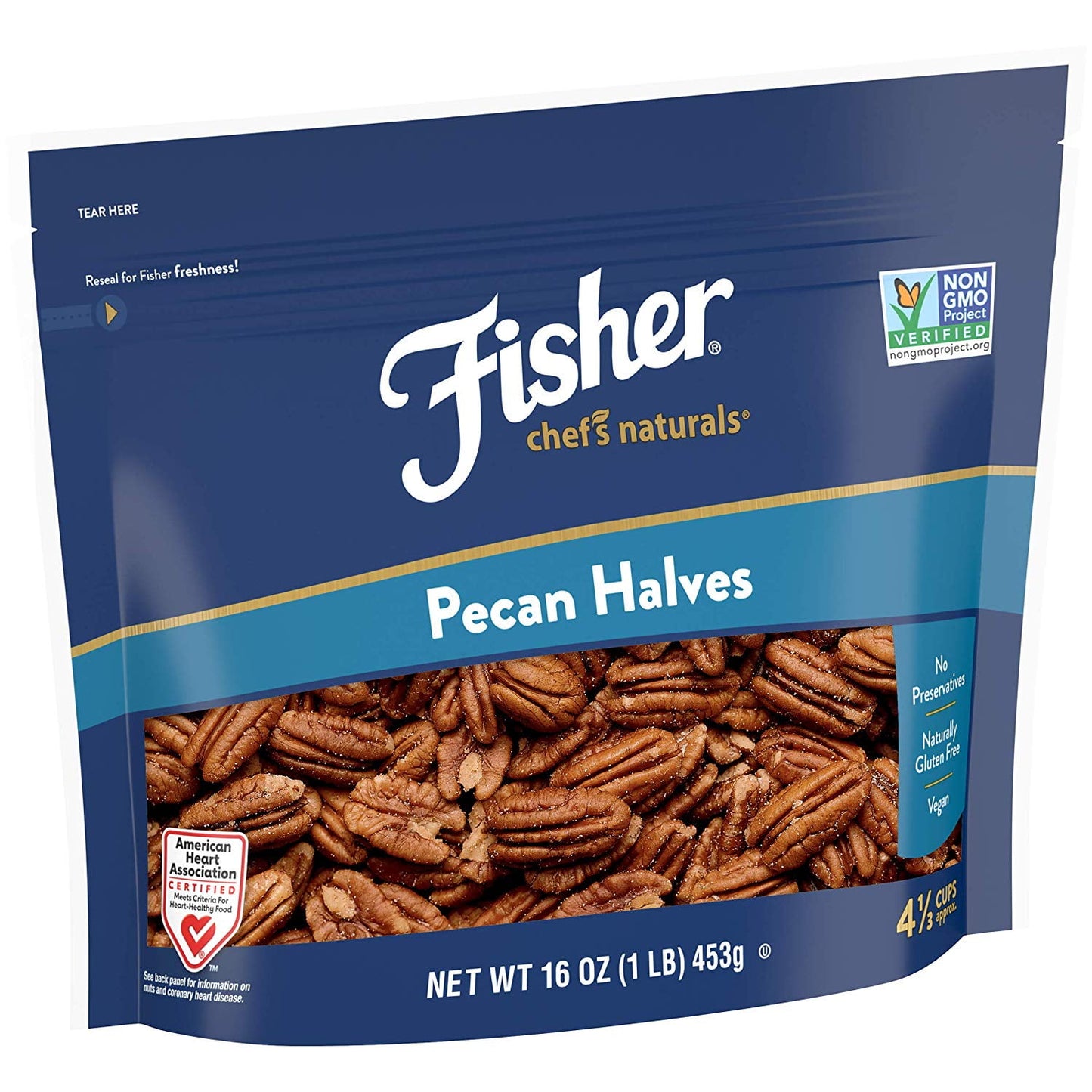 Fisher Chef's Naturals Gluten Free, No Preservatives, Non-GMO Pecan Halves, 16 oz Bag