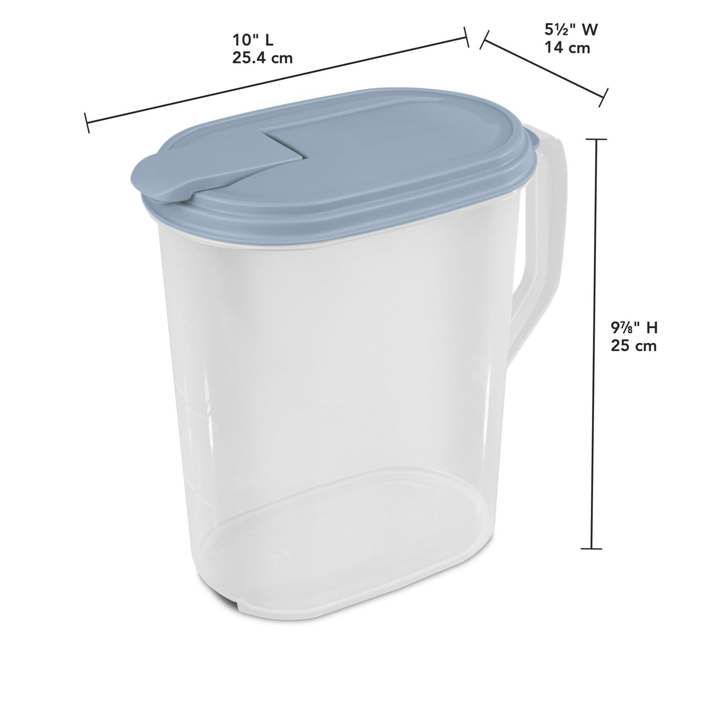 Sterilite 1 Gallon Pitcher, Clear Plastic, Flip-top Spout, Light Blue