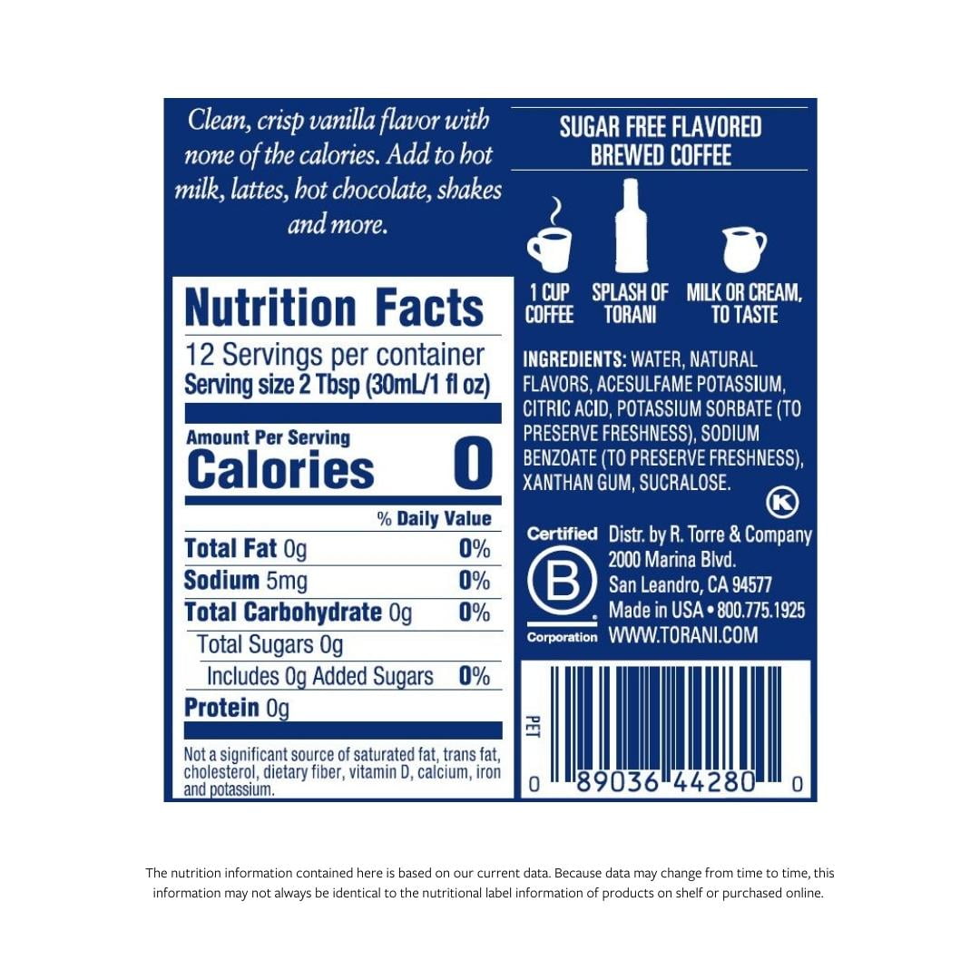 Torani Sugar-Free Vanilla Syrup, Authentic Coffeehouse Syrup, 12.7 oz (Pack of 4)