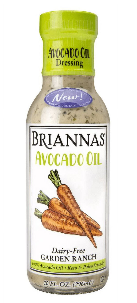 BRIANNAS Avocado Oil Dairy Free Garden Ranch Dressing, 10 FL OZ (Pack of 2)