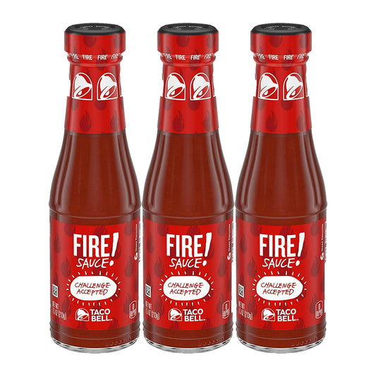 Taco Bell Fire Sauce Glass Bottle, 7.5 OZ (Pack of 3)