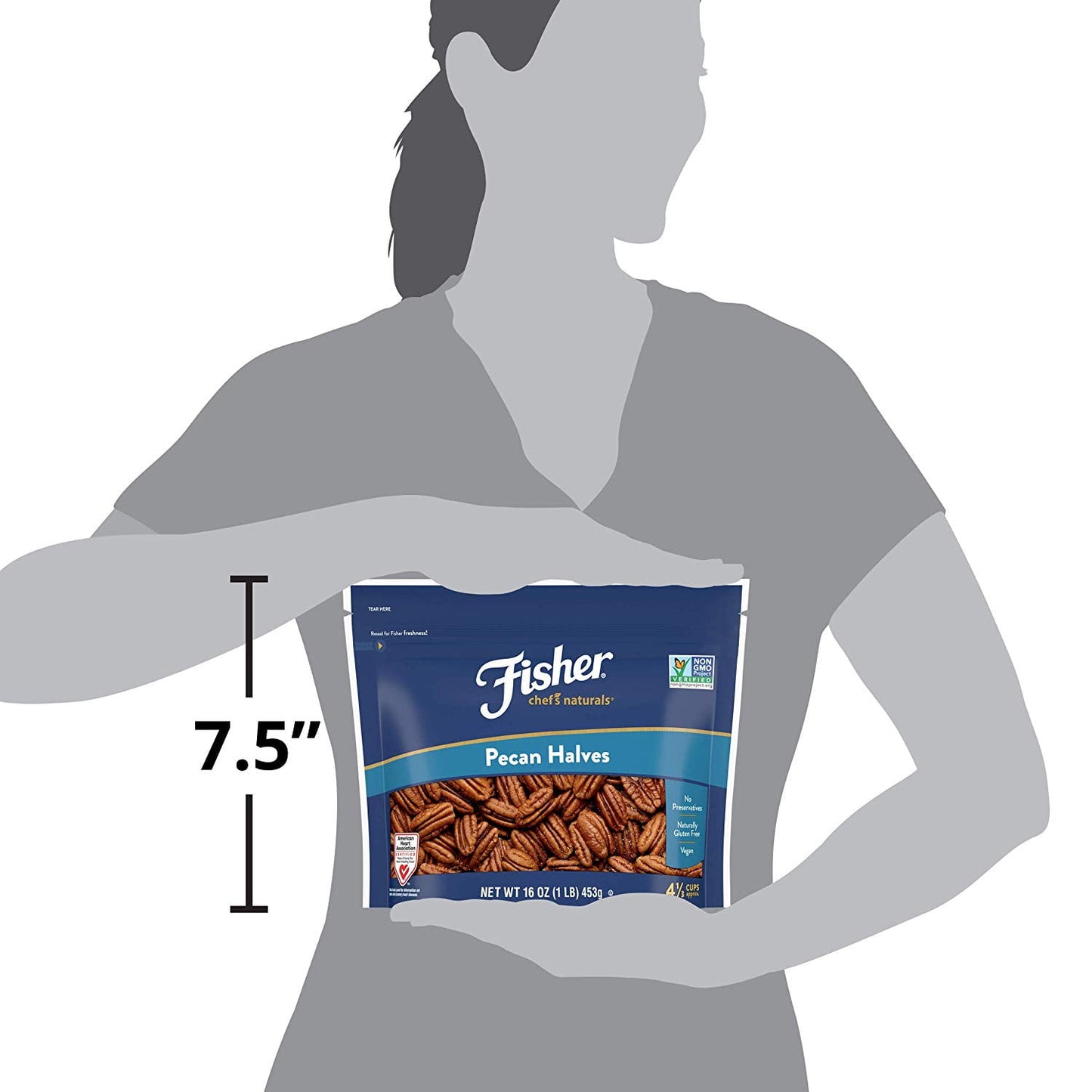 Fisher Chef's Naturals Gluten Free, No Preservatives, Non-GMO Pecan Halves, 16 oz Bag