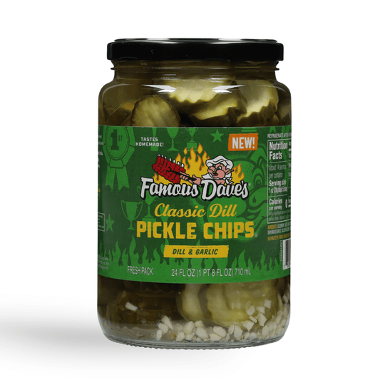 Famous Dave's Pickle Chips, Classic Dill, Dill & Garlic. 24 oz Jar (Pack of 2)