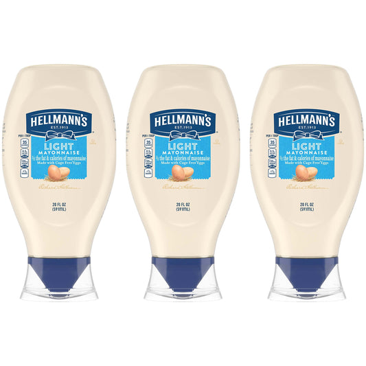 Hellmann's Light Mayonnaise, Squeeze Bottle, 20 oz, Pack of 3