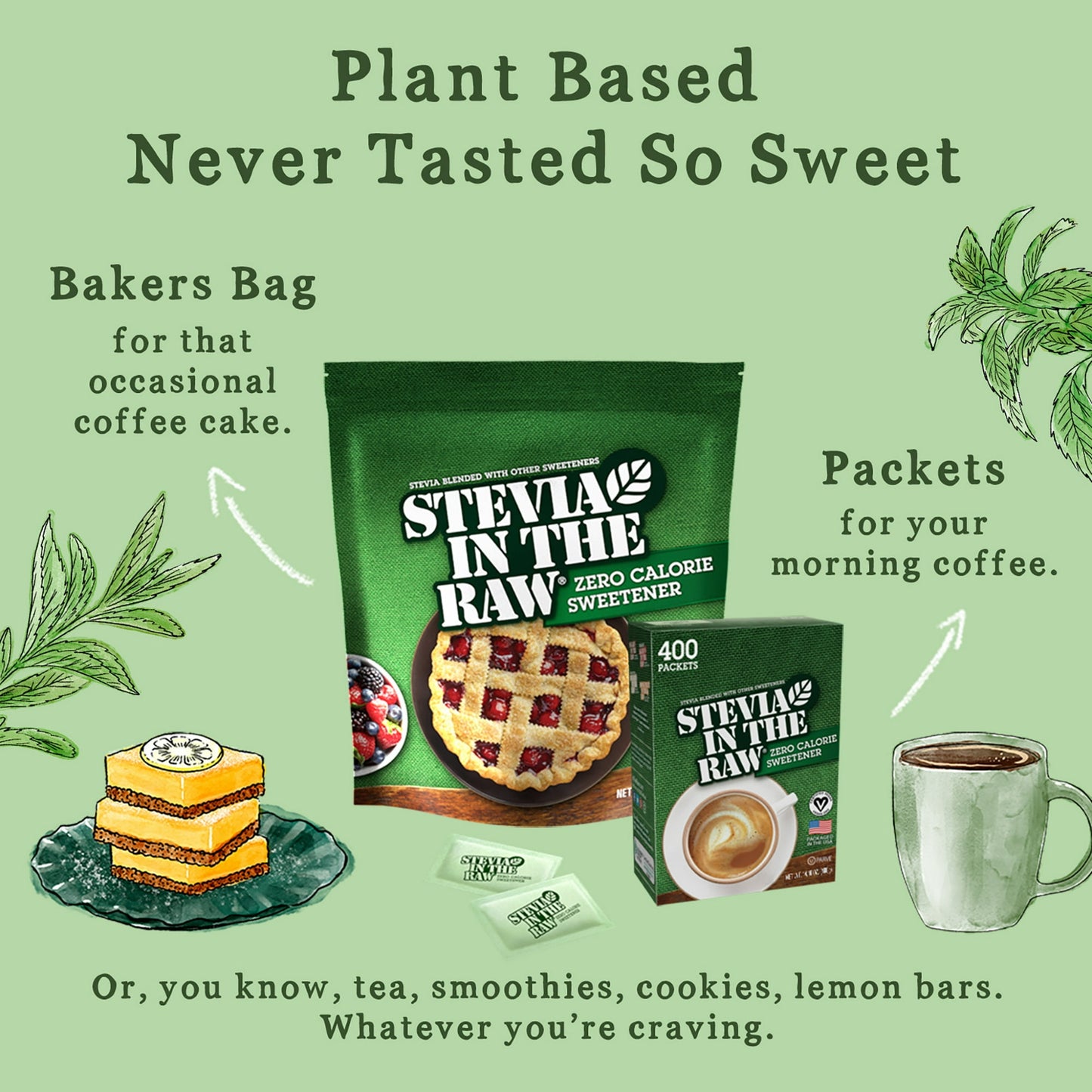 Stevia in the Raw Vegan Zero Calorie Sweetener, Sugar Substitute, 14.10 oz, 400 Count (Pack of 4)