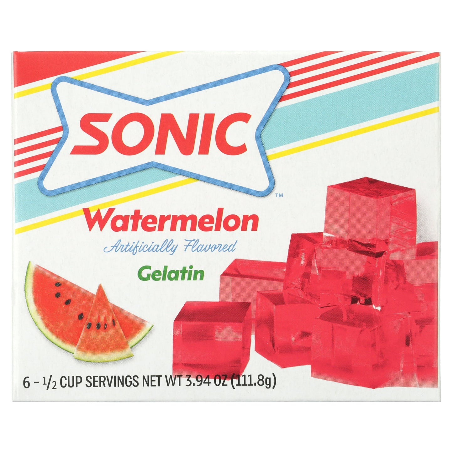Sonic Watermelon Gelatin Mix, 6 Servings, 3.94 oz Shelf-Stable Cardboard Box (Pack of 5)