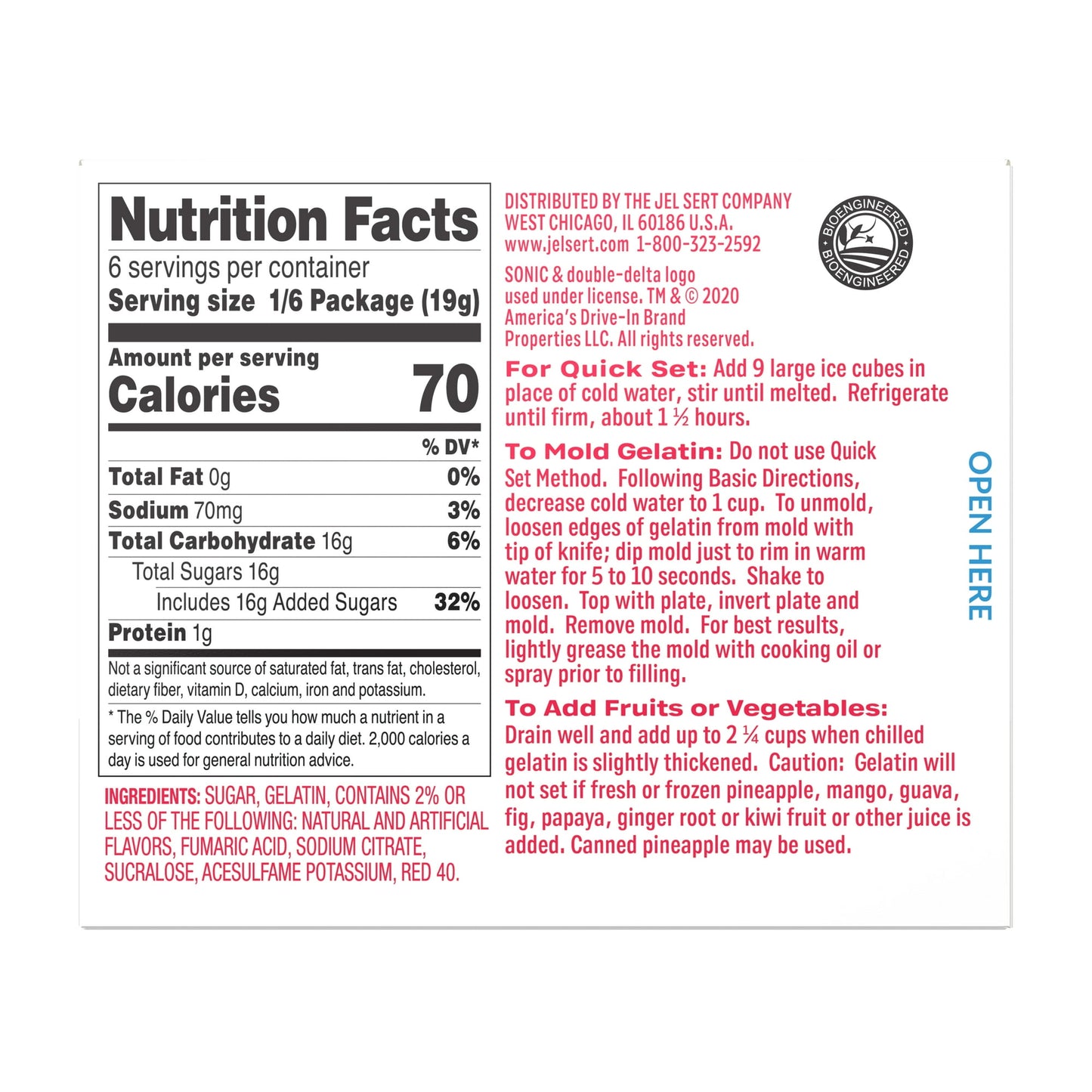 Sonic Cherry Limeade Gelatin Mix, 6 Servings, 3.94 oz Cardboard Box (Pack of 5)