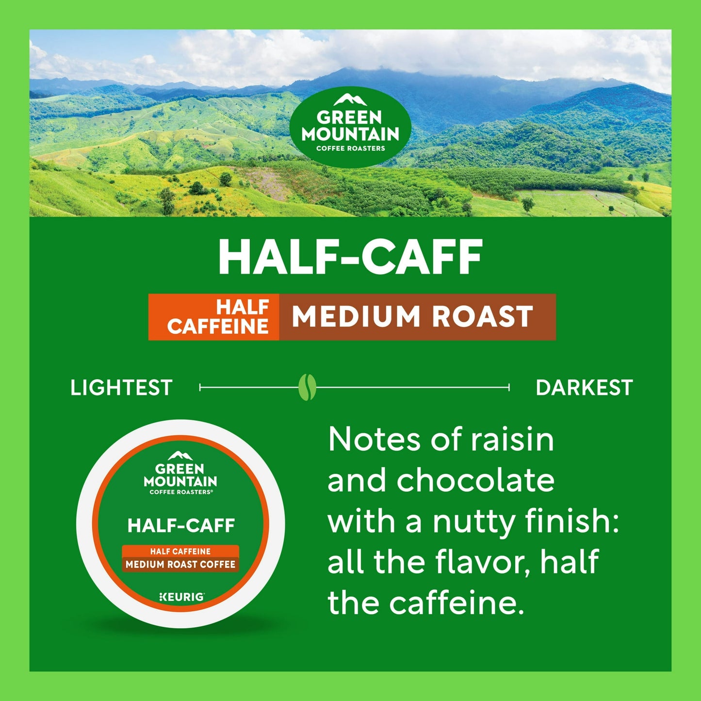 Green Mountain Coffee Roasters, Half Caff Medium Roast K-Cup Coffee Pods, 24 Count, 7.9 oz