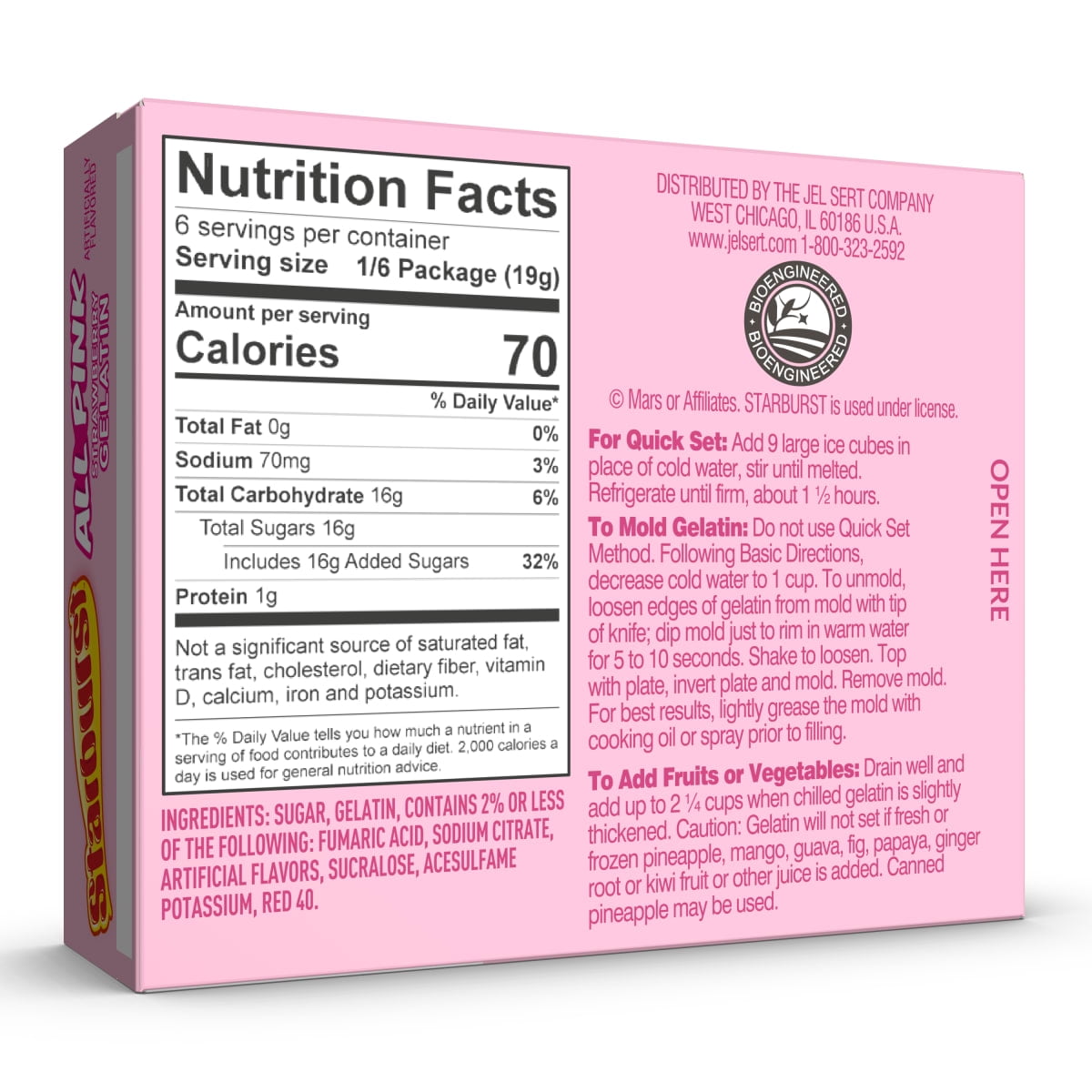 Starburst All Pink Strawberry Gelatin Dessert Mix, Fat-free, 6 Servings, 3.93 oz Cardboard Box (Pack of 3)