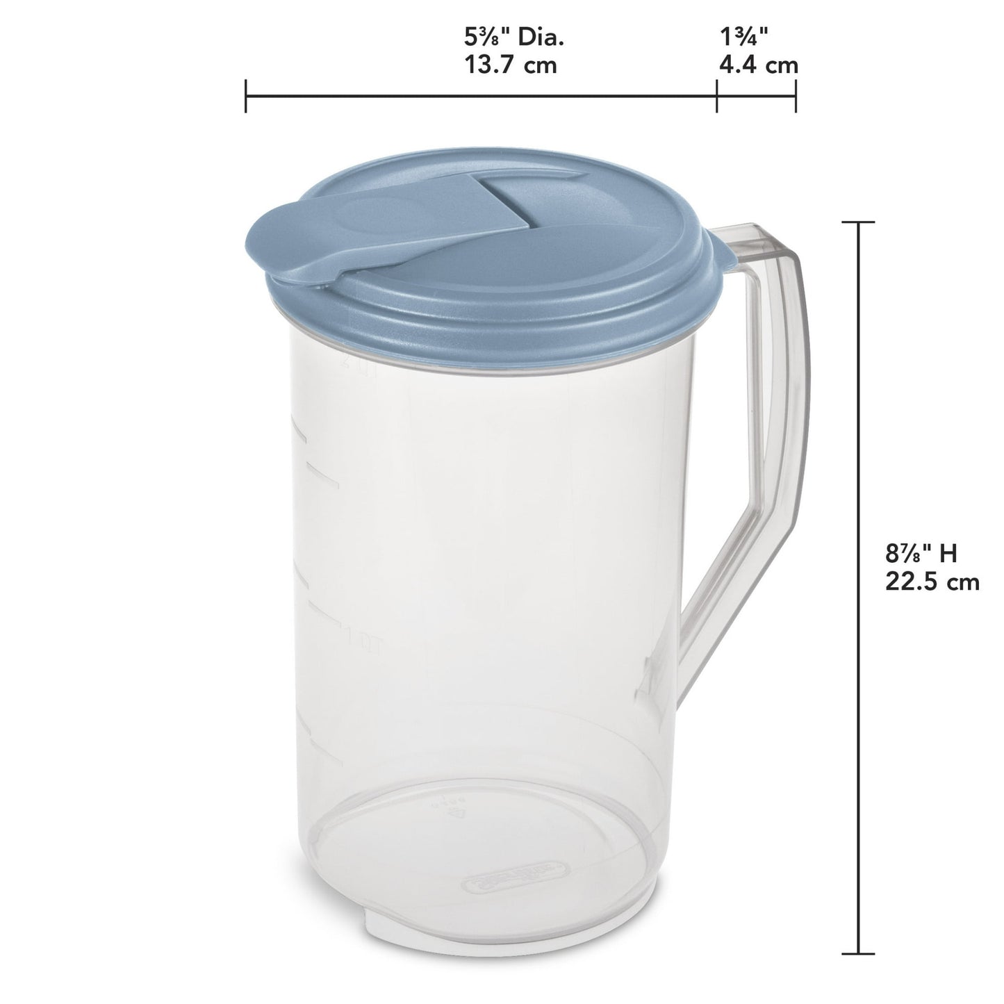 Sterilite 2 Quart Round Pitcher, Clear Plastic, Flip-top Spout, Light Blue