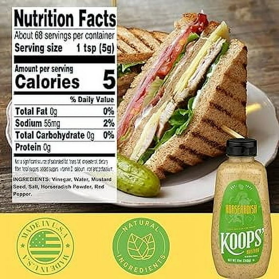 KOOPS' Mustard, Horseradish Mustard, 12 oz (Pack of 4)