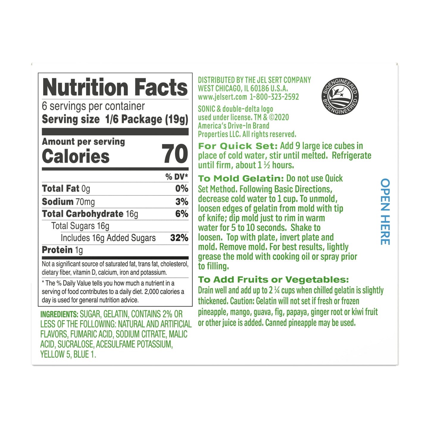 Sonic Green Apple Gelatin Mix, 6 Servings, 3.94 oz Cardboard Box (Pack of 5)