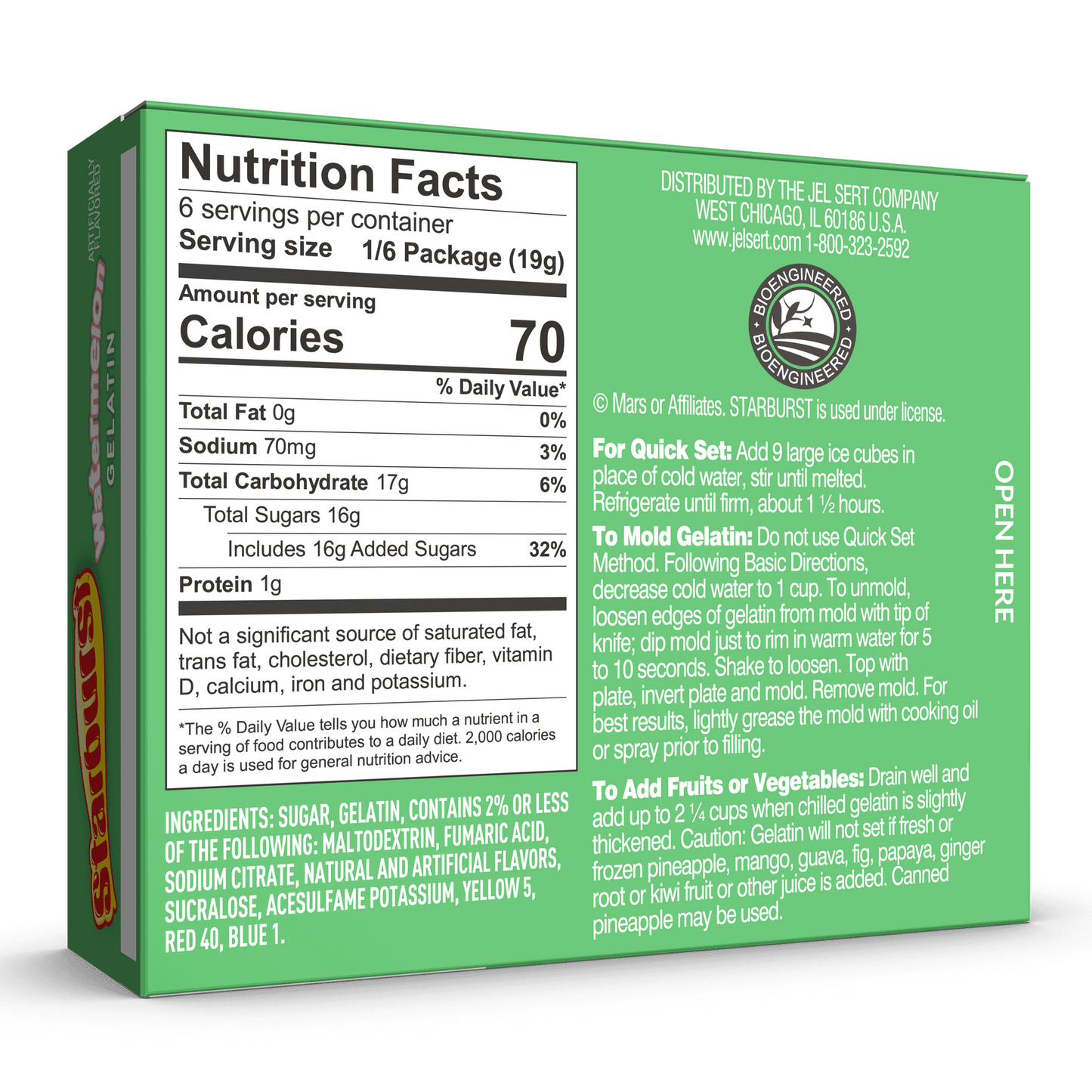 Starburst Watermelon Gelatin Dessert Mix, Fat-free, 6 Servings, 3.94 oz Cardboard Box(Pack of 3)