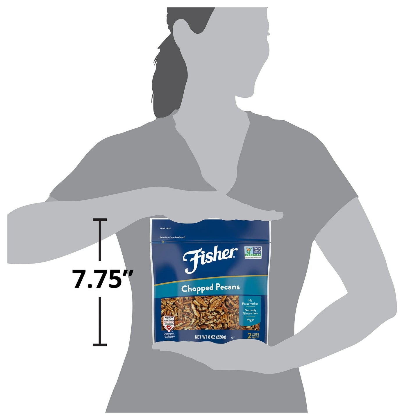 Fisher Chef's Naturals Gluten Free, No Preservatives, Non-GMO Chopped Pecans, 8 oz Bag