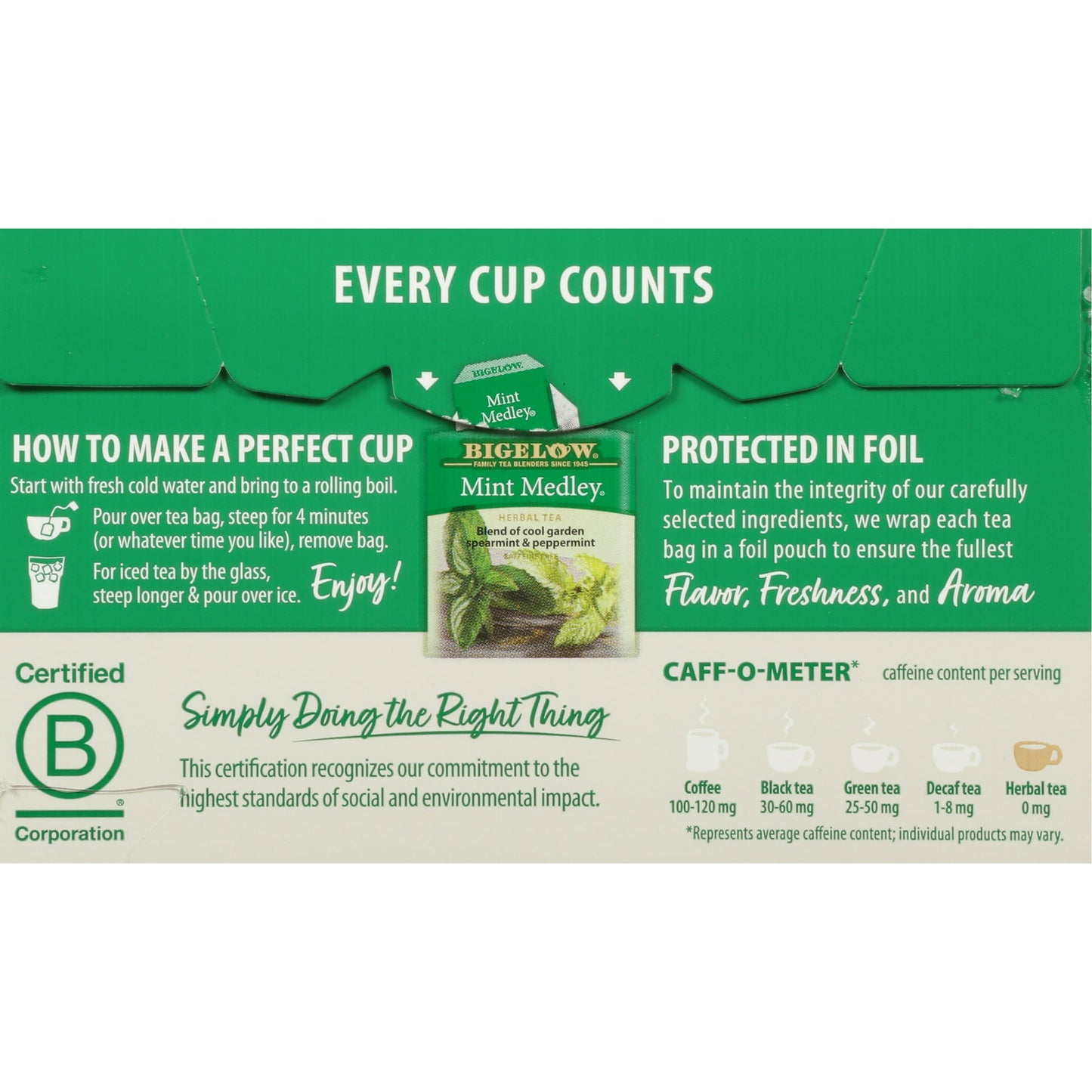 Bigelow Herbal Tea, Mint Medley, Tea Bags, 20 Ct