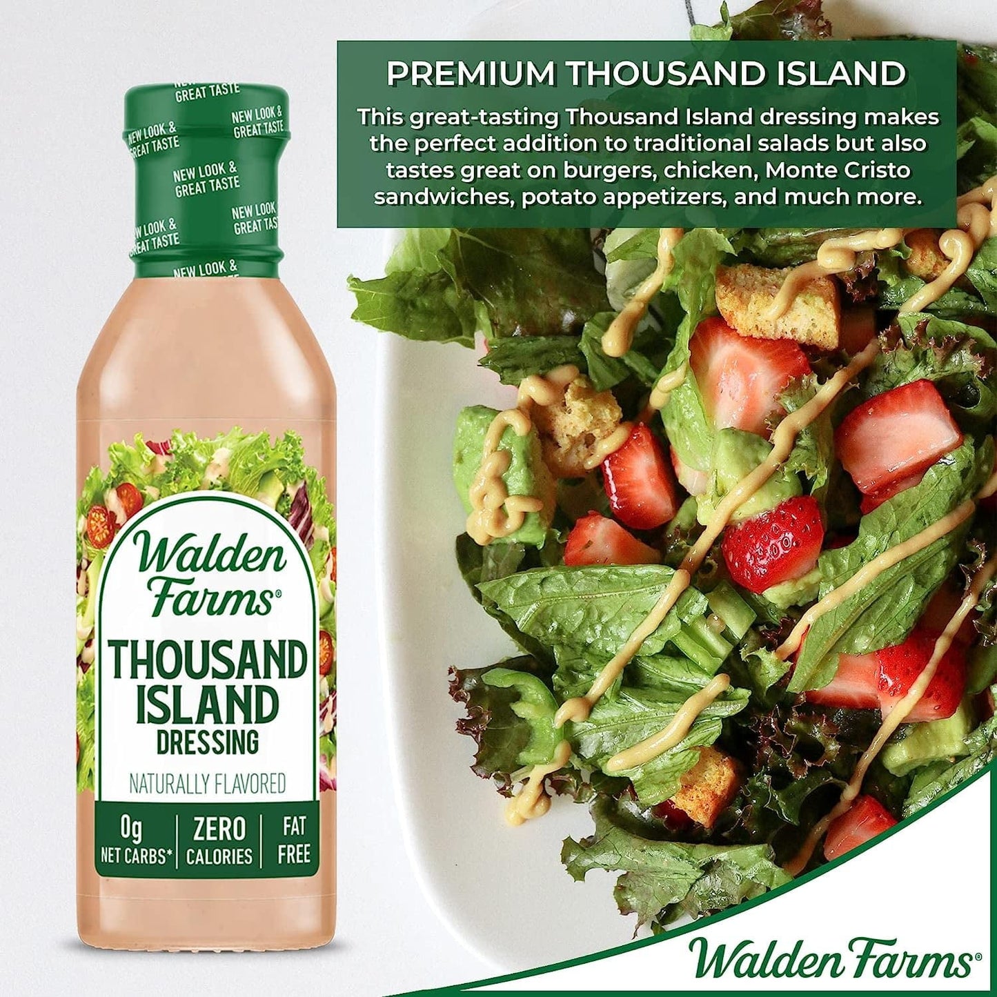 Walden Farms Thousand Island Dressing, 12 oz. Bottle, Fresh and Delicious Salad Topping, Sugar Free 0g Net Carbs Condiment, Smooth and Creamy