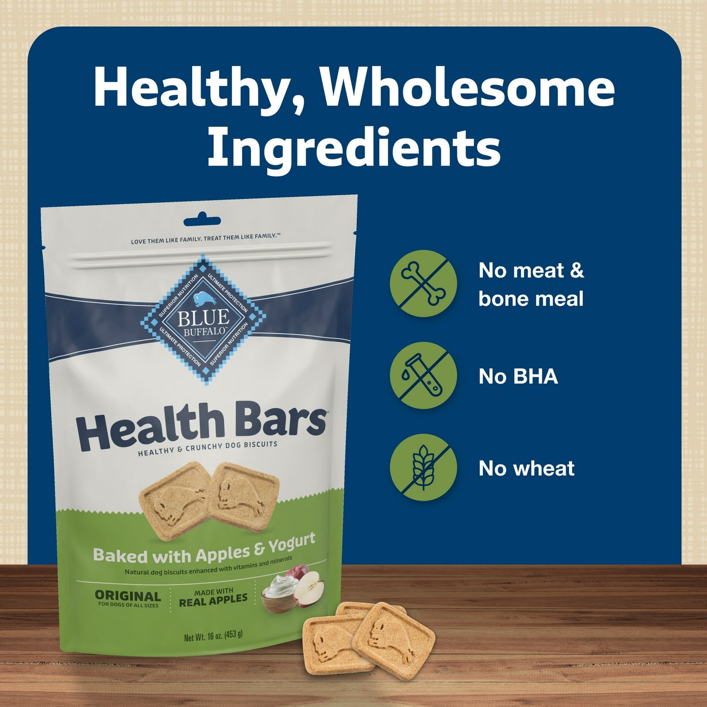 Blue Buffalo Health Bars Crunchy Dog Biscuits, Apples & Yogurt, 16-oz. Bag, Pack of 2