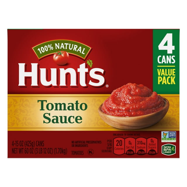 Hunt's 100% Natural Tomato Sauce, 15 oz Can, 4 Count