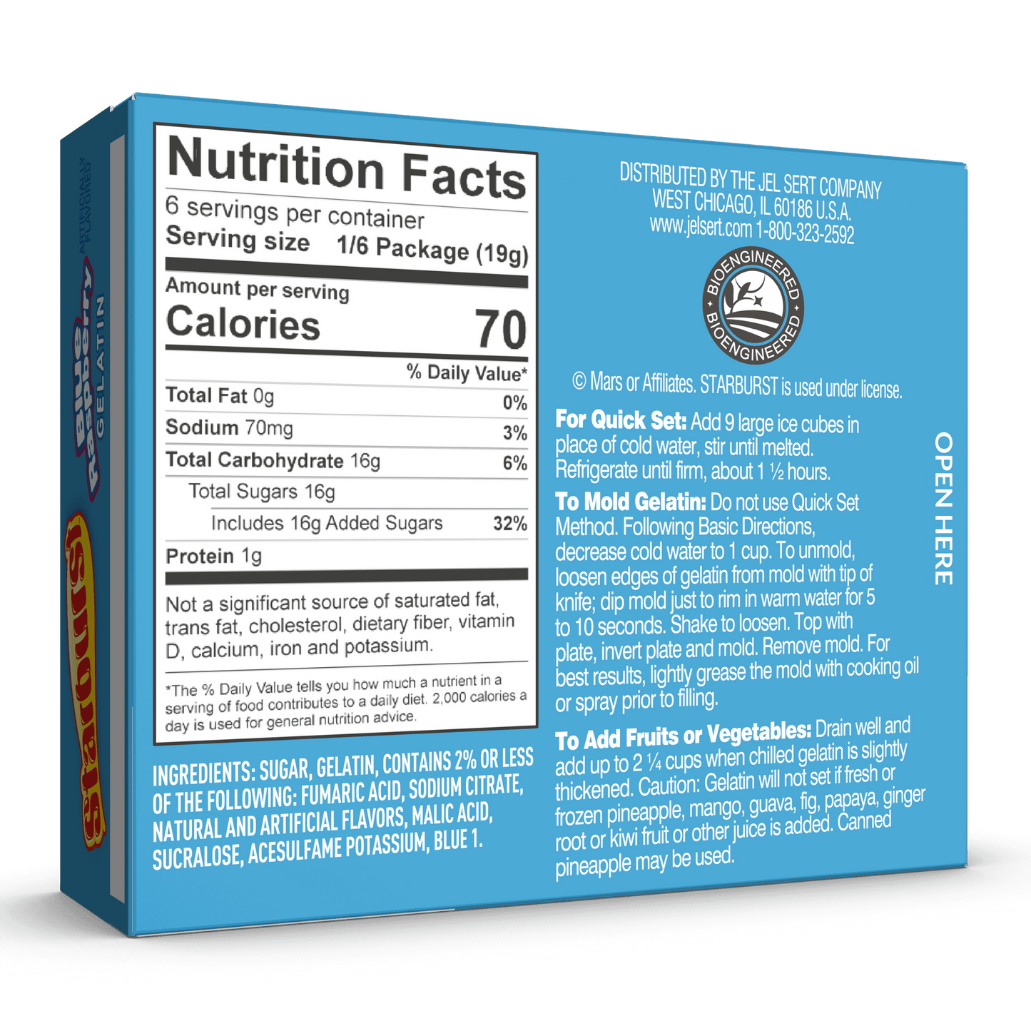 Starburst Blue Raspberry Gelatin Dessert Mix, Fat-free, 6 Servings, 3.94 oz Shelf-Stable Cardboard Box (Pack of 3)