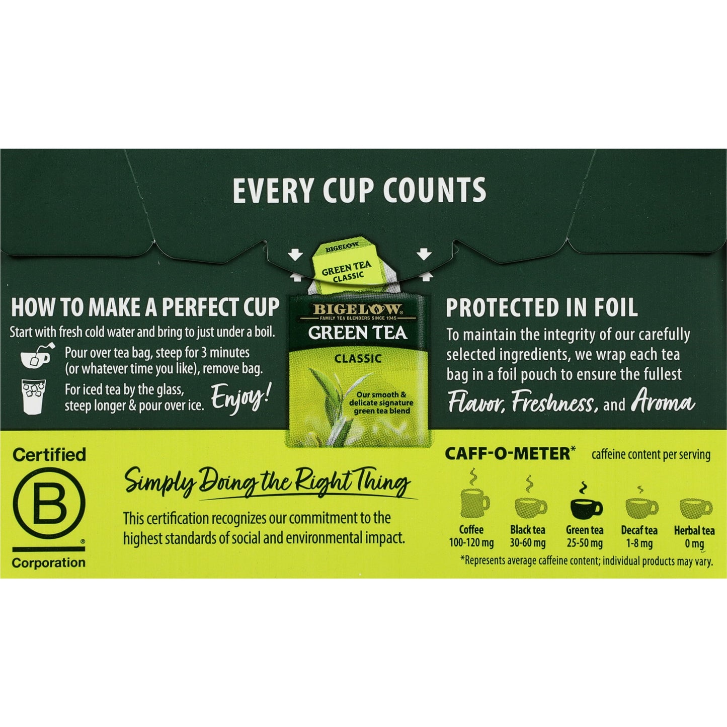 Bigelow Green Tea Classic, Tea Bags, 20 Count, 0.91 oz