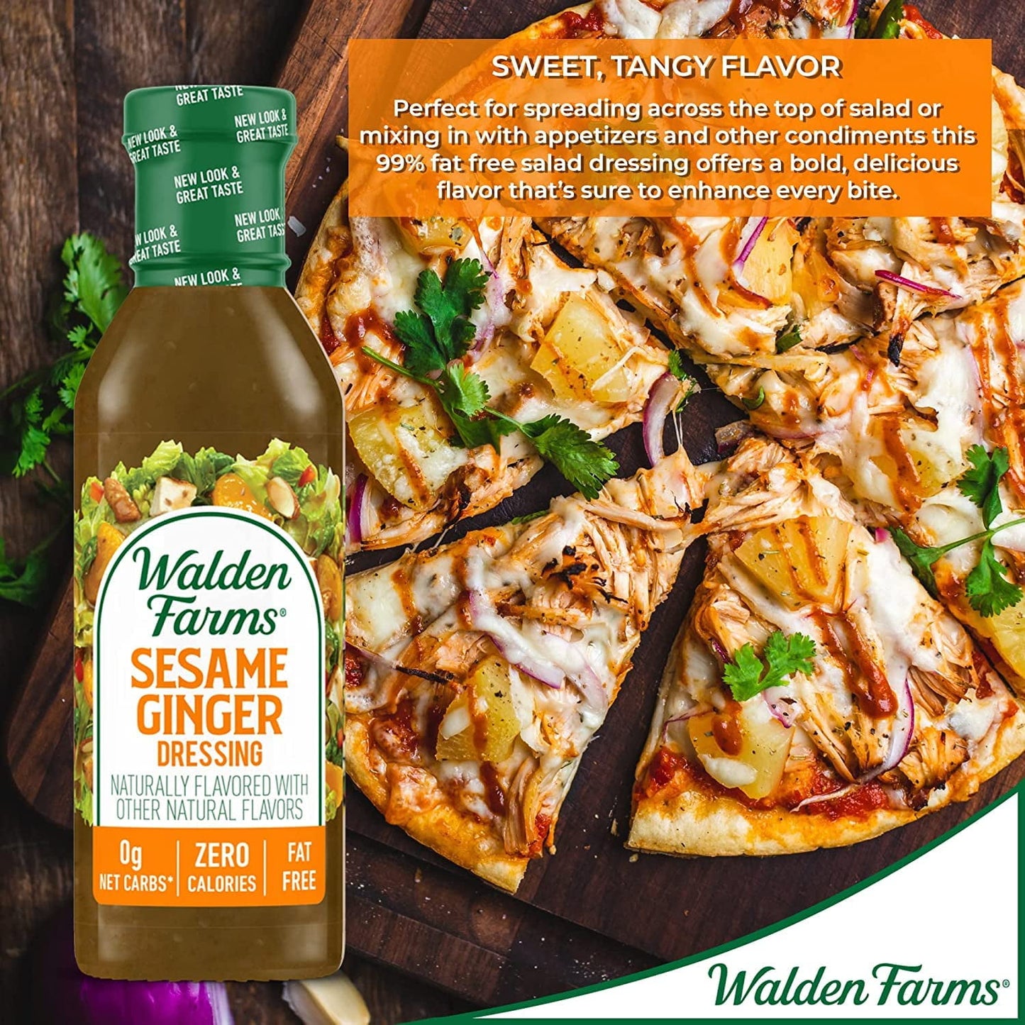 Walden Farms Sesame Ginger Dressing, 12 oz. Bottle, Fresh and Delicious Salad Topping, Sugar Free 0g Net Carbs Condiment, Sweet and Tangy