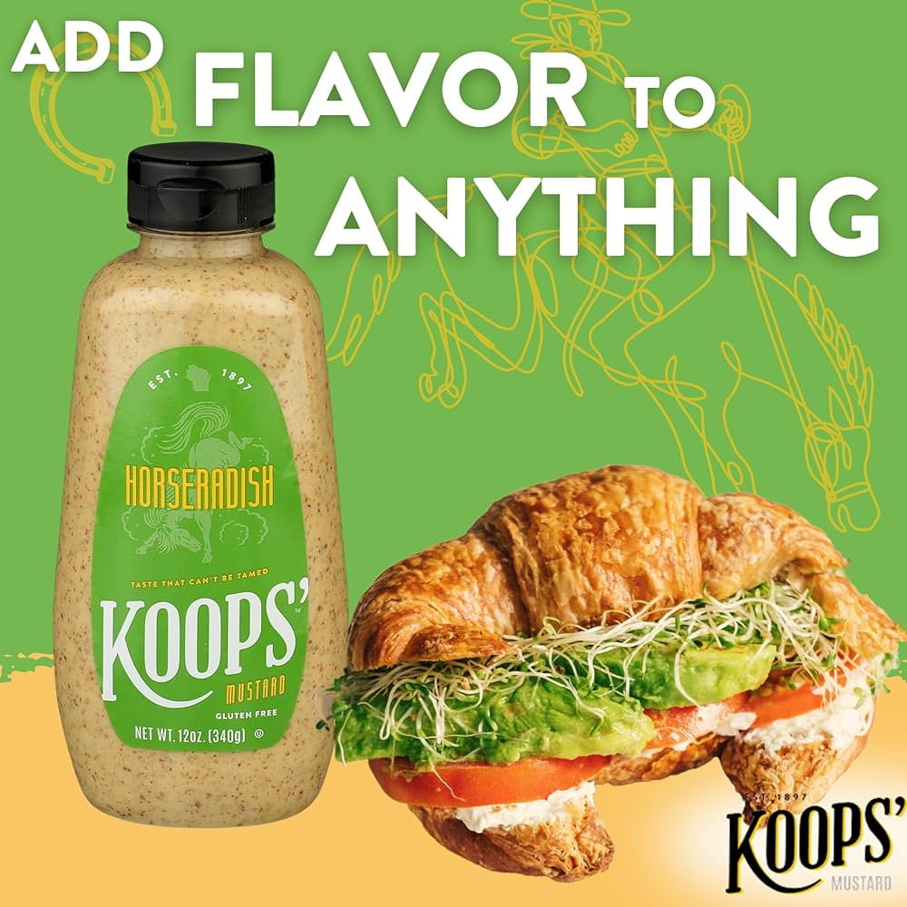 KOOPS' Mustard, Horseradish Mustard, 12 oz (Pack of 4)