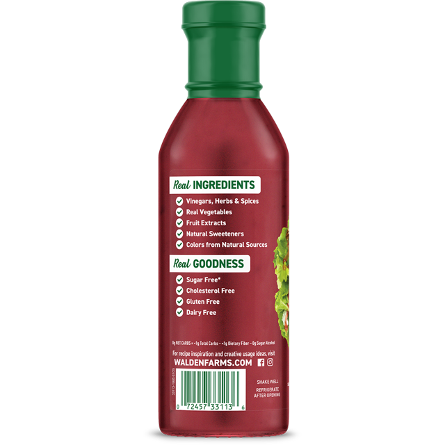 Walden Farms Raspberry Vinaigrette Dressing, 12 oz. Bottle, Keto and Kosher, Natural Sweet Tangy Flavor