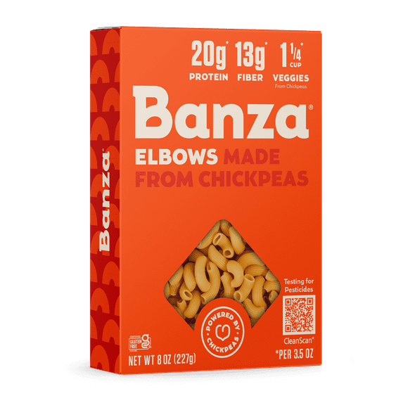 Banza Elbows Pasta from Chickpeas - Gluten Free, High Protein, and Lower Carb Protein Noodles, 8oz (Pack of 2)