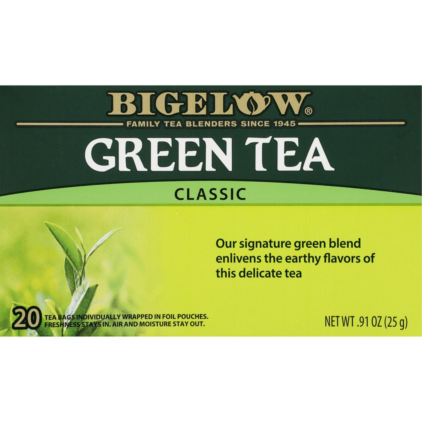 Bigelow Green Tea Classic, Tea Bags, 20 Count, 0.91 oz
