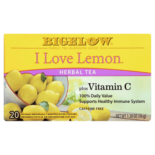 Bigelow I Love Lemon with Vitamin C Herbal Tea, 20 Count, 1.28 oz (Pack of 2)