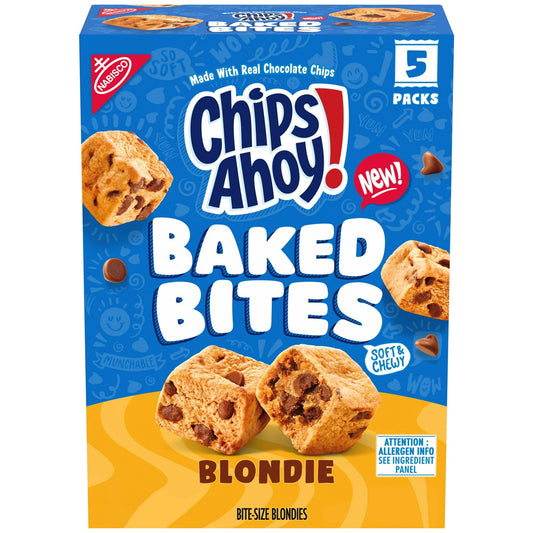 CHIPS AHOY! Chocolate Chip Cake Bites, Baked Blondie, 5 - 1.5 oz Packs Shelf Stable Cardboard Box, Pack of 2