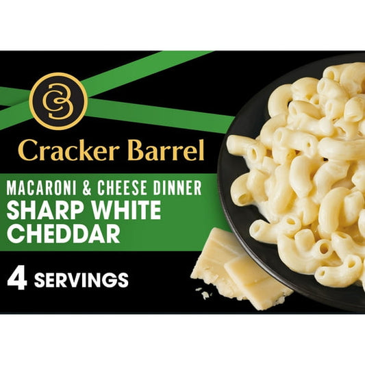 Cracker Barrel Sharp White Cheddar Mac N Cheese Macaroni and Cheese Dinner, 14 oz Box, Shelf-Stable (Pack of 2)