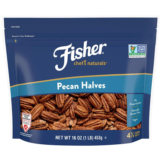 Fisher Chef's Naturals Gluten Free, No Preservatives, Non-GMO Pecan Halves, 16 oz Bag