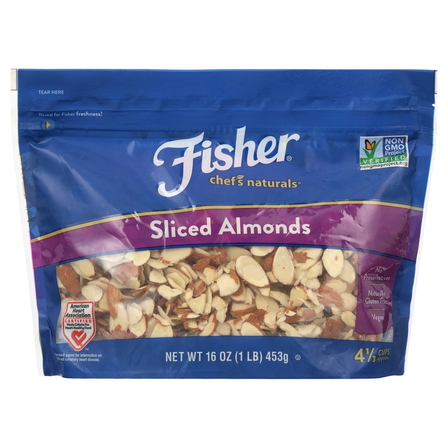 Fisher Chef's Naturals Gluten Free, No Preservatives, Non-GMO Sliced Almonds, 16 oz Bag