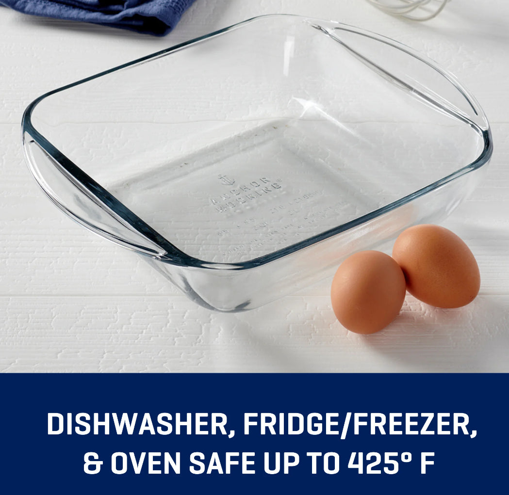 Anchor Hocking 8" x 8" Glass Cake Pan, 2qt/L