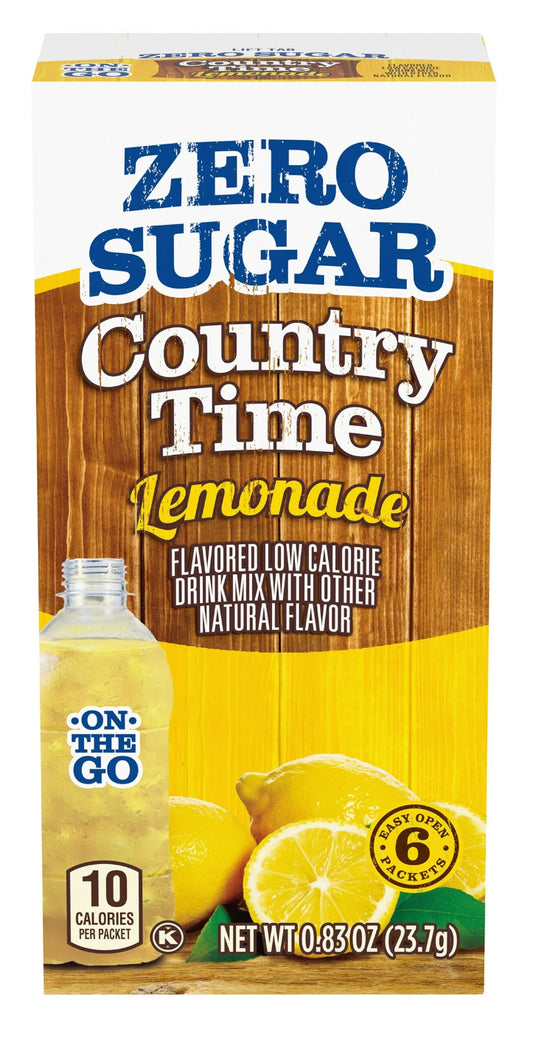 Country Time On-The-Go Powdered Drink Mix, Zero Sugar Lemonade, 6 ct - Packets (Pack of 3)
