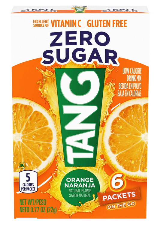 Tang Zero Sugar Orange Naturally Flavored Powdered Soft Drink Mix, 6 ct On-the-Go Packets (Pack of 5)