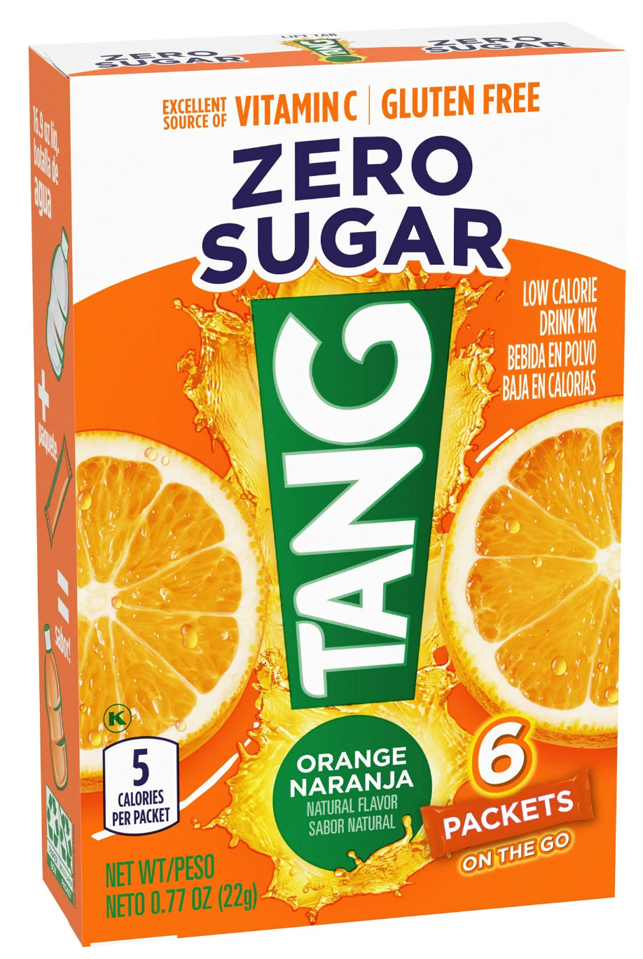 Tang Zero Sugar Orange Naturally Flavored Powdered Soft Drink Mix, 6 ct On-the-Go Packets (Pack of 5)