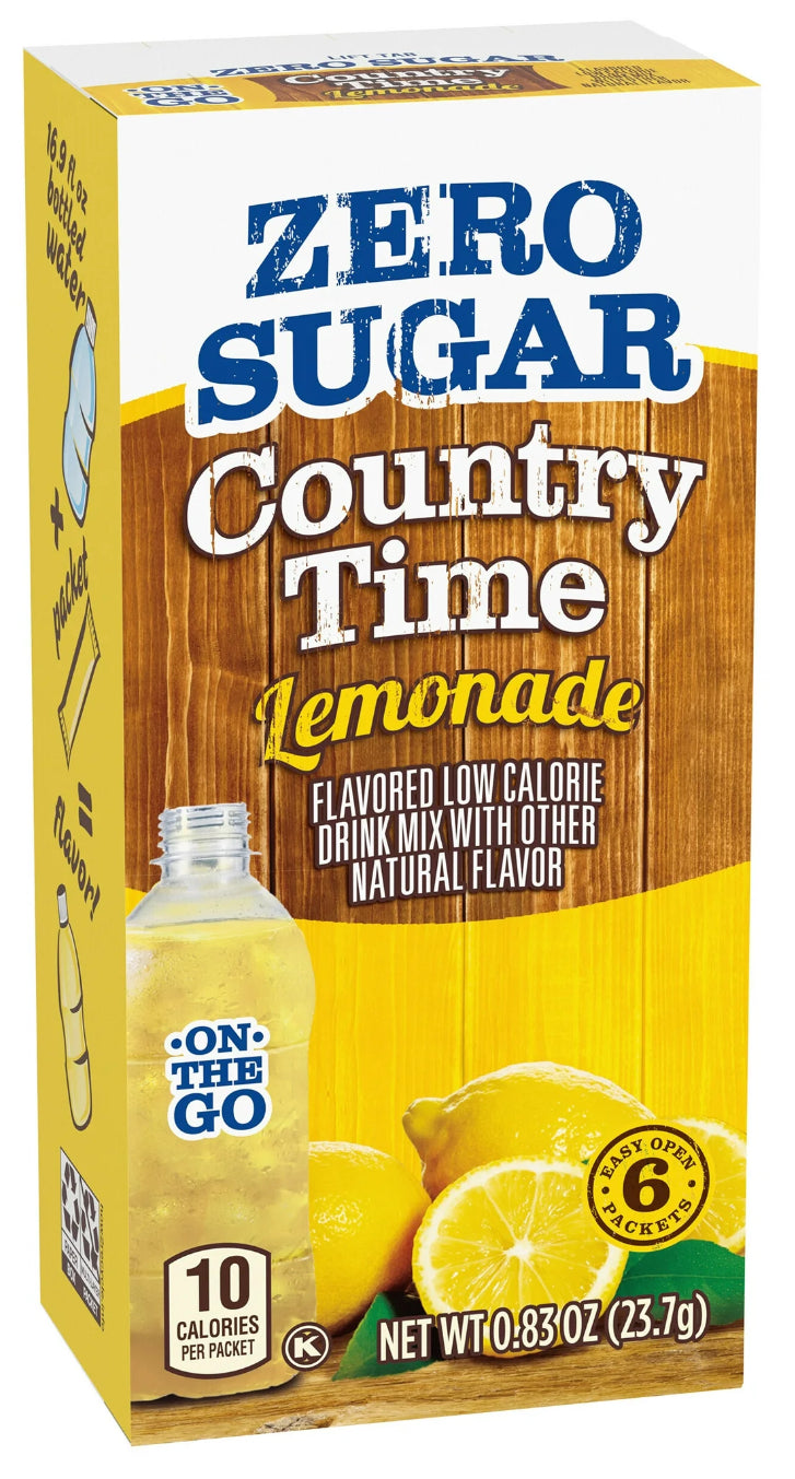 Country Time On-The-Go Powdered Drink Mix, Zero Sugar Lemonade, 6 ct - Packets (Pack of 3)