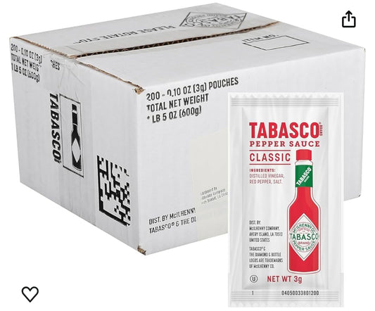 TABASCO Brand Original Red Pepper Sauce, Medium Hot Sauce, Single-Serve Hot Sauce Packets